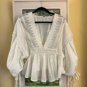 Free People Urban Outfitters Drive You Mad blouse White Boho long sleeve Size L